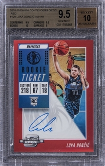 2018-19 Panini Contenders Optic Red Rookie Ticket #125 Luka Doncic Signed Rookie Card (#015/149) - BGS GEM MINT 9.5/BGS 10